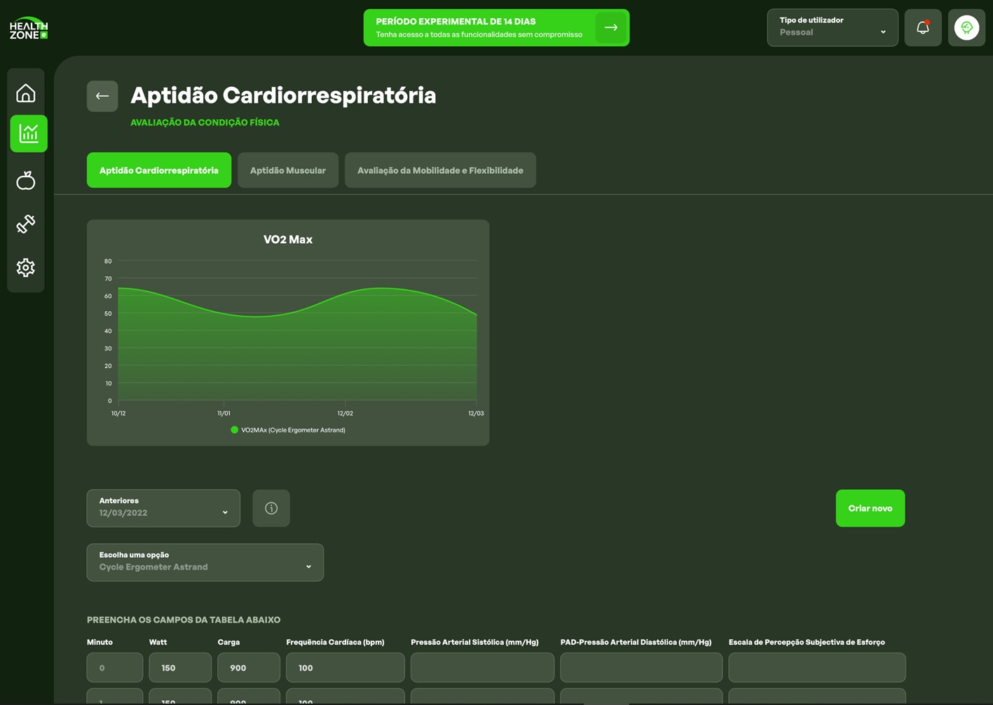 App de saúde e fitness. Aptidão Cardiorrespiratória.